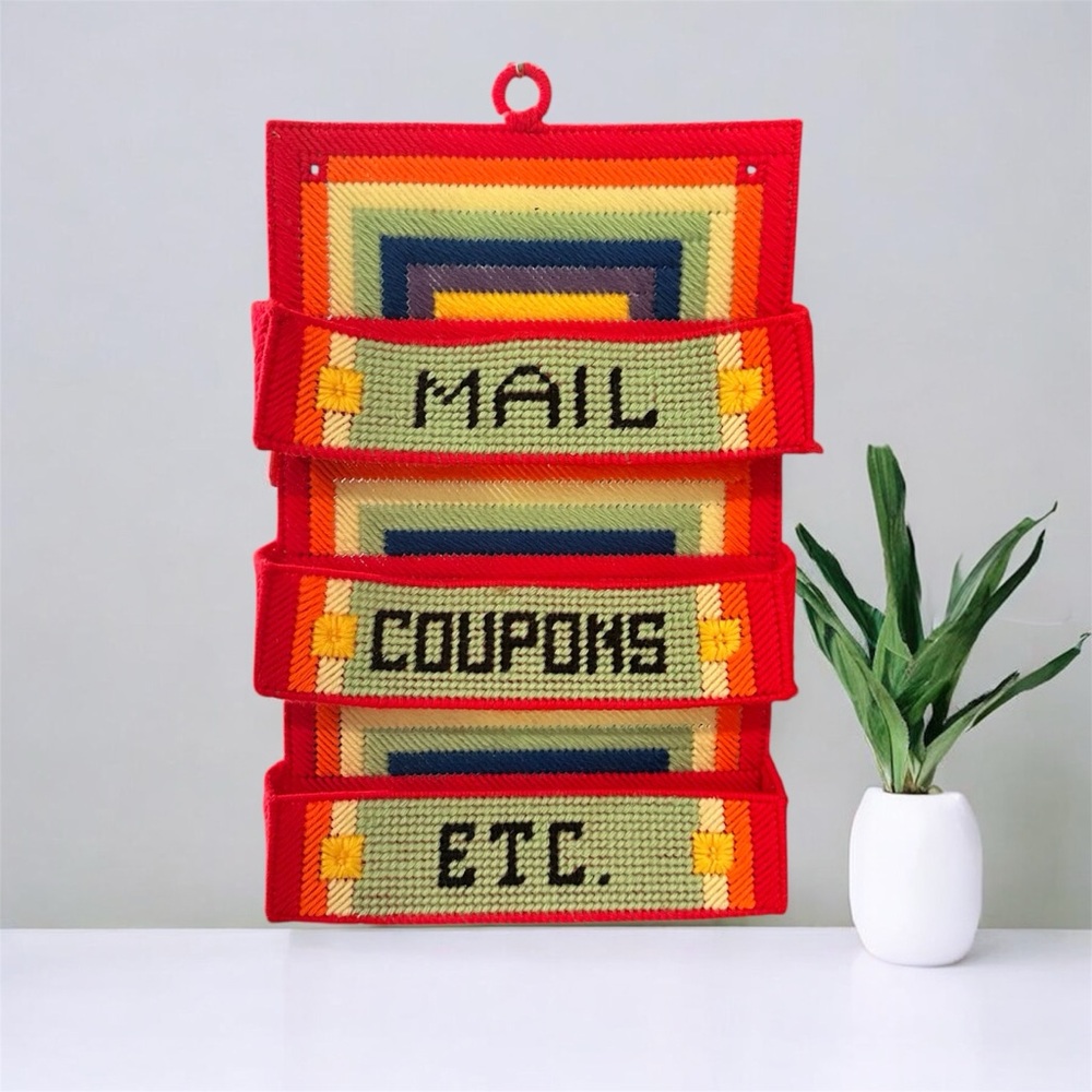 Vintage Crochet Hanging Organizer | Mail, Coupons, & ETC. | Retro Home Decor